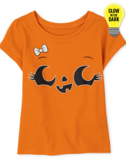 Camiseta con gráfico de calabaza resplandeciente de Halloween para niñas pequeñas y bebés