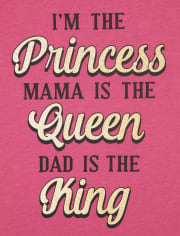 Camiseta estampada con diseño de princesa mamá y papá con purpurina para niñas pequeñas y bebés