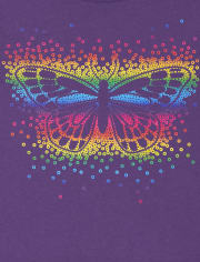 Girls Glitter Rainbow Butterfly Graphic Tee