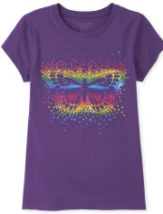 Girls Glitter Rainbow Butterfly Graphic Tee