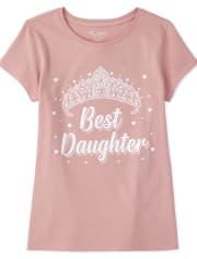 Girls Glitter Best Daughter Graphic Tee