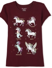 Camiseta con gráfico de unicornio brillante para niñas