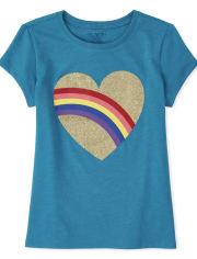 Camiseta con gráfico de corazón arcoíris brillante para niñas