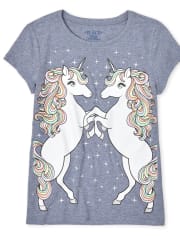 Camiseta con gráfico de unicornio brillante para niñas