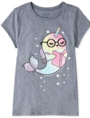Girls Reading Narwhal Graphic Tee
