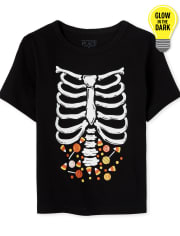 Baby And Toddler Boys Halloween Glow Candy Skeleton Graphic Tee