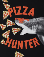 Camiseta con estampado de tiburón y pizza para niños