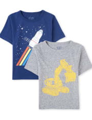 Paquete de 2 camisetas con gráfico de transporte para bebés y niños pequeños