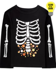 Camiseta gráfica a juego con esqueleto de caramelo brillante de Halloween para bebés y niños pequeños papá y yo