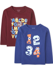 Paquete de 2 camisetas gráficas ABC 123 para bebés y niños pequeños