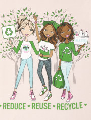 Girls Glitter Reduce Reuse Recycle Graphic Tee