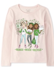 Girls Glitter Reduce Reuse Recycle Graphic Tee
