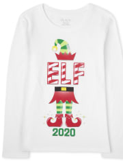 Camiseta con gráfico de duende navideño familiar a juego para niñas