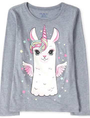 Girls Glitter Llamacorn Graphic Tee