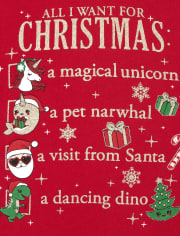 Girls Christmas Glitter List Graphic Tee