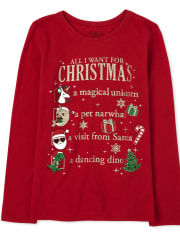 Girls Christmas Glitter List Graphic Tee