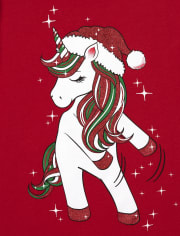 Camiseta con estampado de unicornio bailando en Navidad para niñas