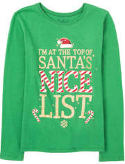Camiseta con gráfico de lista de Navidad con purpurina para niñas
