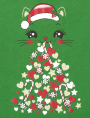Camiseta con gráfico de gato navideño para niña