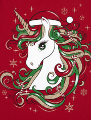 Camiseta con gráfico de unicornio con purpurina navideña para niñas