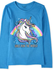 Camiseta con estampado de unicornio brillante para niñas
