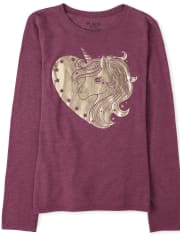 Camiseta estampada de unicornio laminado para niñas