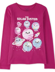 Camiseta con estampado de planetas brillantes para niñas