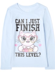 Girls Video Game Cat Graphic Tee