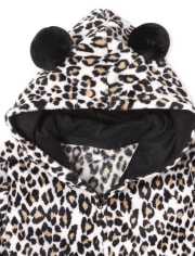 Girls Mommy And Me Leopard Fleece Matching One Piece Pajamas