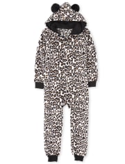 Girls Mommy And Me Leopard Fleece Matching One Piece Pajamas