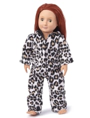 Doll Mommy And Me Leopard Fleece Matching One Piece Pajamas