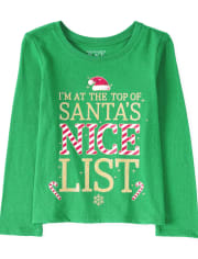 Baby And Toddler Girls Christmas Glitter Nice List Graphic Tee