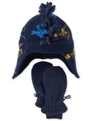 Toddler Boys Dino Glacier Fleece Hat And Mittens Set