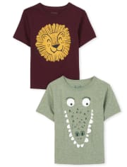 Lot de 2 t-shirts graphiques animaux pour bébés et tout-petits garçons