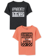 Lot de 2 t-shirts graphiques Attention et désordre pour bébés et tout-petits garçons