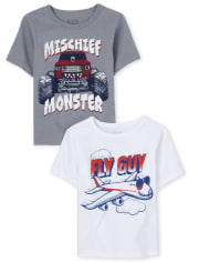 Paquete de 2 camisetas con gráfico de transporte para bebés y niños pequeños