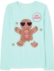 Girls Glitter Gingerbread Graphic Tee