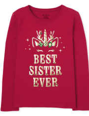 Girls Holiday Best Sister Graphic Tee