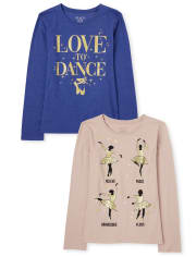 Pack de 2 camisetas con gráfico de baile con purpurina para niñas