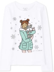 Camiseta estampada de niña de invierno para niñas