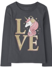 Camiseta con estampado de amor de unicornio para niñas