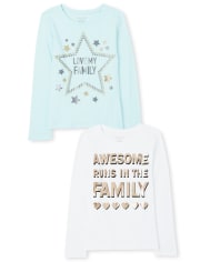 Paquete de 2 camisetas con estampado familiar para niñas