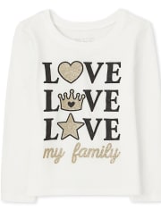Camiseta estampada Love My Family con purpurina para bebés y niñas pequeñas