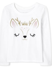 Baby And Toddler Girls Glitter Deer Graphic Tee