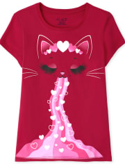 Camiseta con gráfico de gato del día de San Valentín para niñas