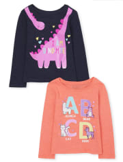 Paquete de 2 camisetas con gráfico ABC Dino para bebés y niñas pequeñas