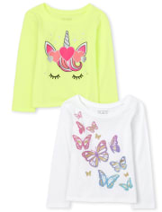 Baby And Toddler Girls Unicorn Butterfly Graphic Tee 2-Pack