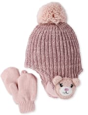 Toddler Girls Critter Hat And Mittens Set