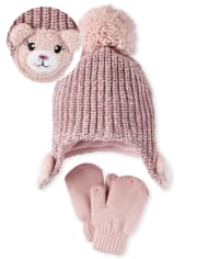 Toddler Girls Critter Hat And Mittens Set