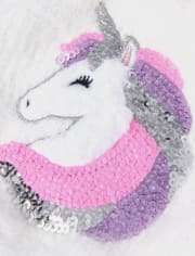 Conjunto de gorro y manoplas con pompón y unicornio de lentejuelas para niñas pequeñas